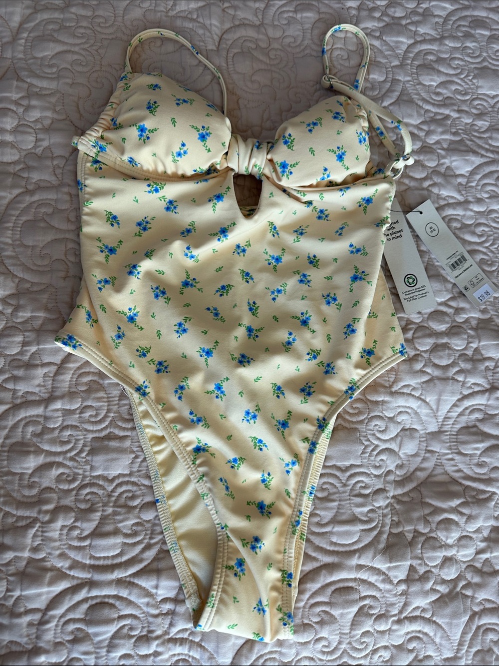 No Boundaries Cream One-Piece Swimsuit with Blue Floral Print